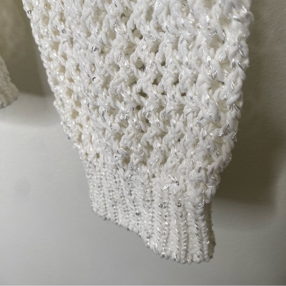 Joie Open Knit Crochet Hooded Sparkle Sweater in size M Ivory - Picture 7 of 15